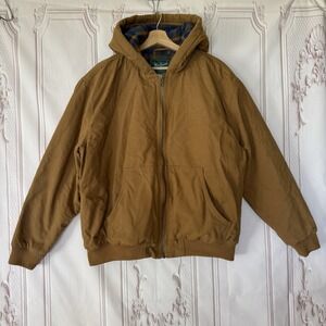 Woolrich Green Label Brown Canvas Hooded Flannel Lined WorkOutdoor Jacket Sz L